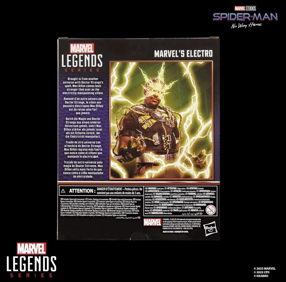 Marvel Legends Series: Hasbro 2025 Spider-Man No Way Home MARVEL’S ELECTRO 4+ New